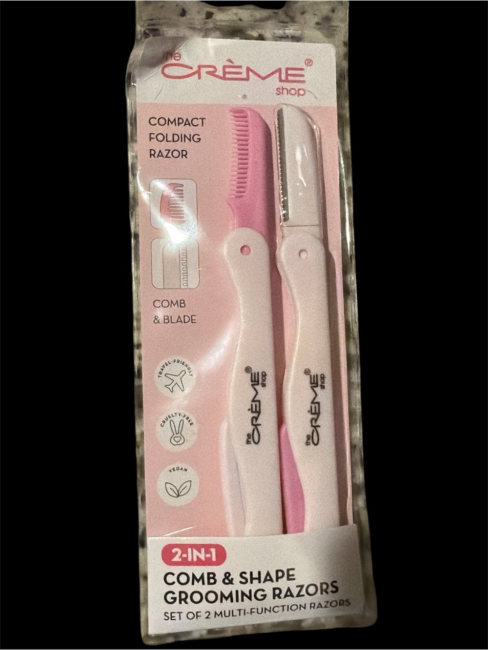 The Crème Shop 2-in-1 Pink & White Folding Grooming Razors